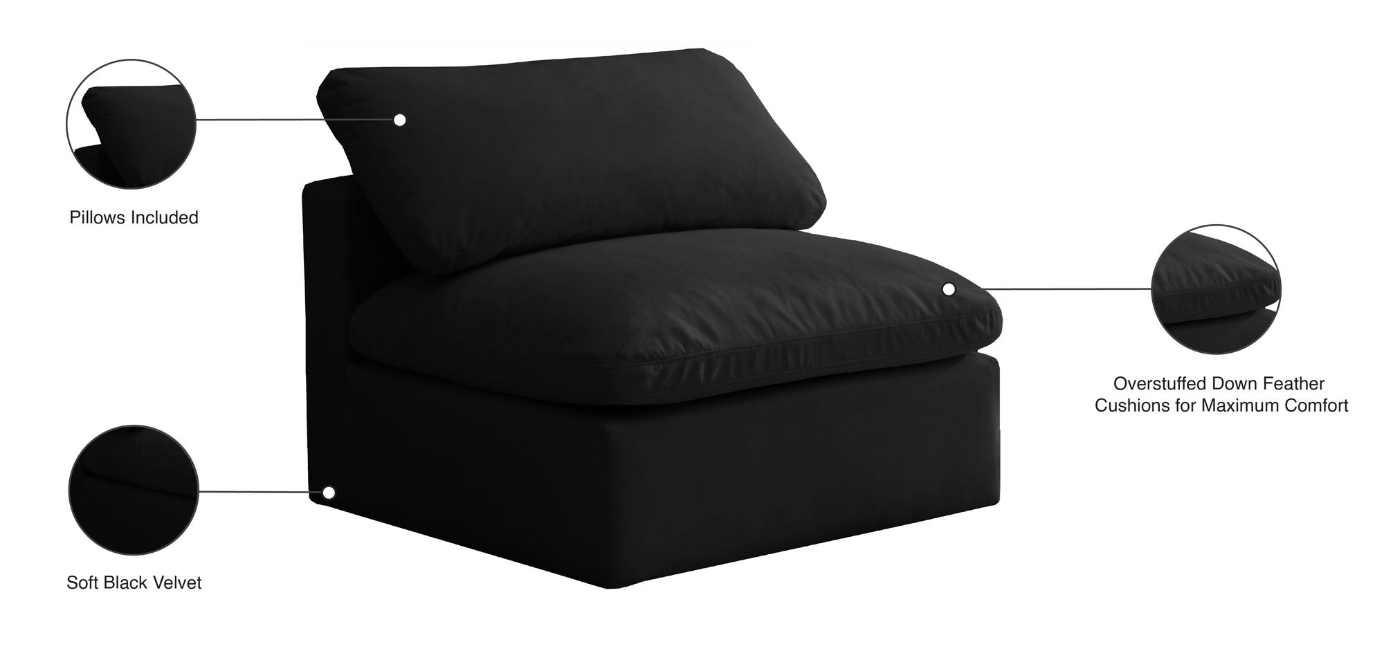 Plush Velvet Standard Comfort Modular Armless Chair
