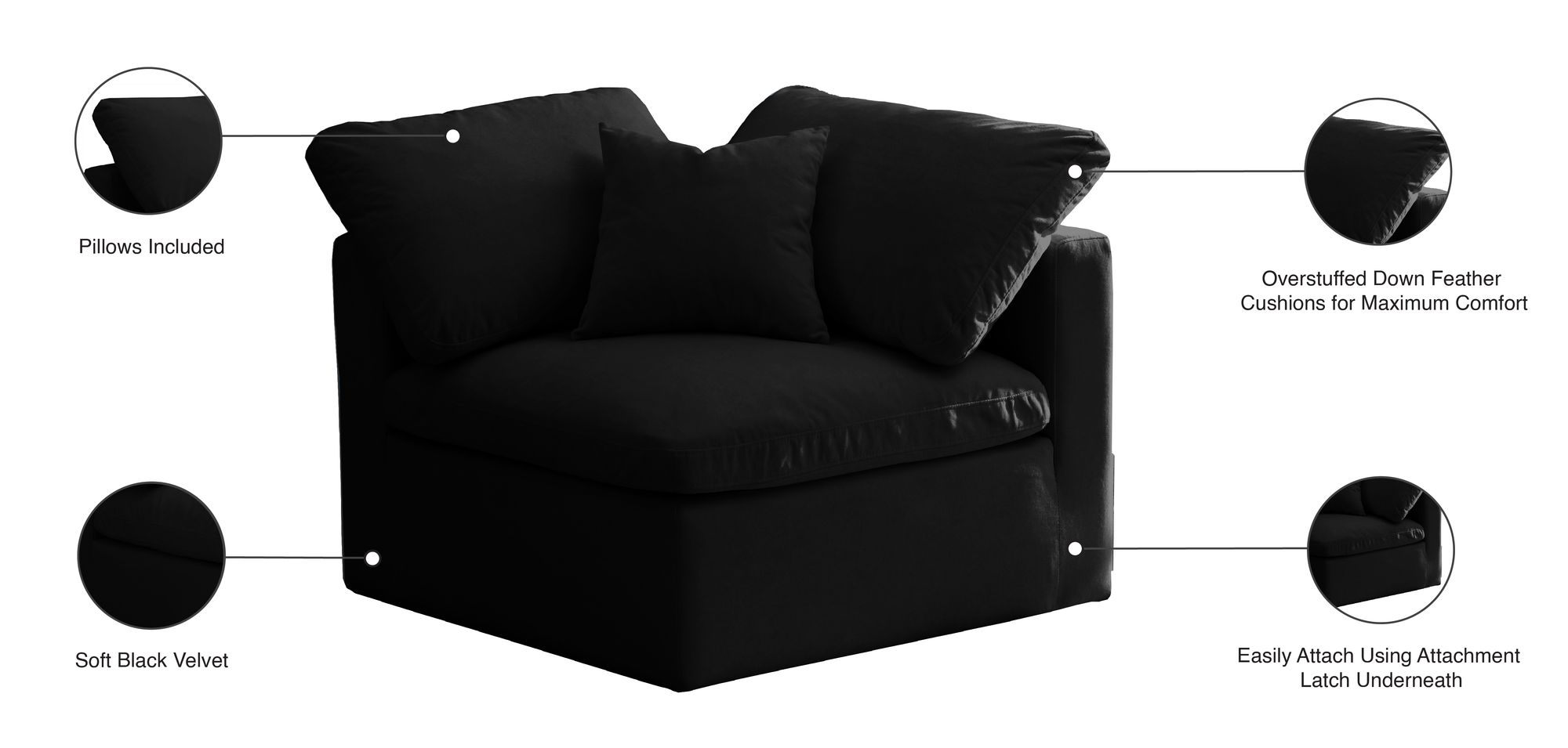 Plush Velvet Standard Comfort Modular Corner Chair