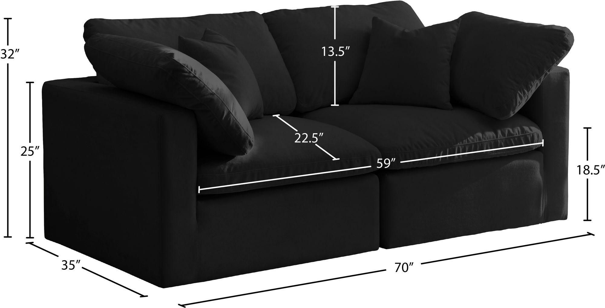 Plush 70" Velvet Standard Comfort Modular Sofa