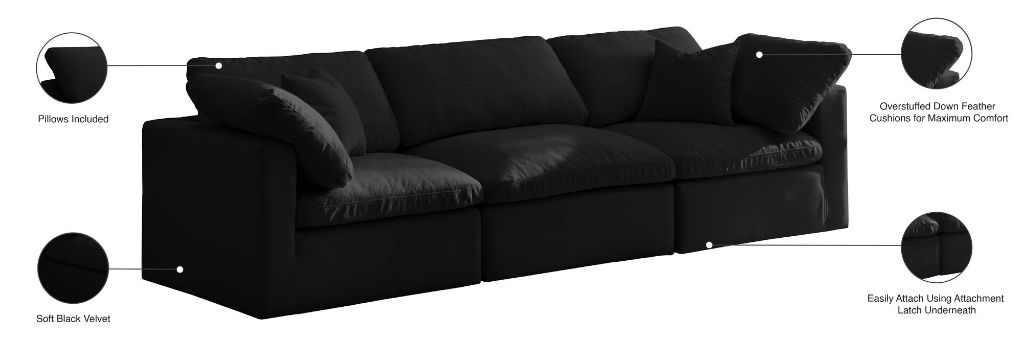 Plush 105" Velvet Standard Comfort Modular Sofa