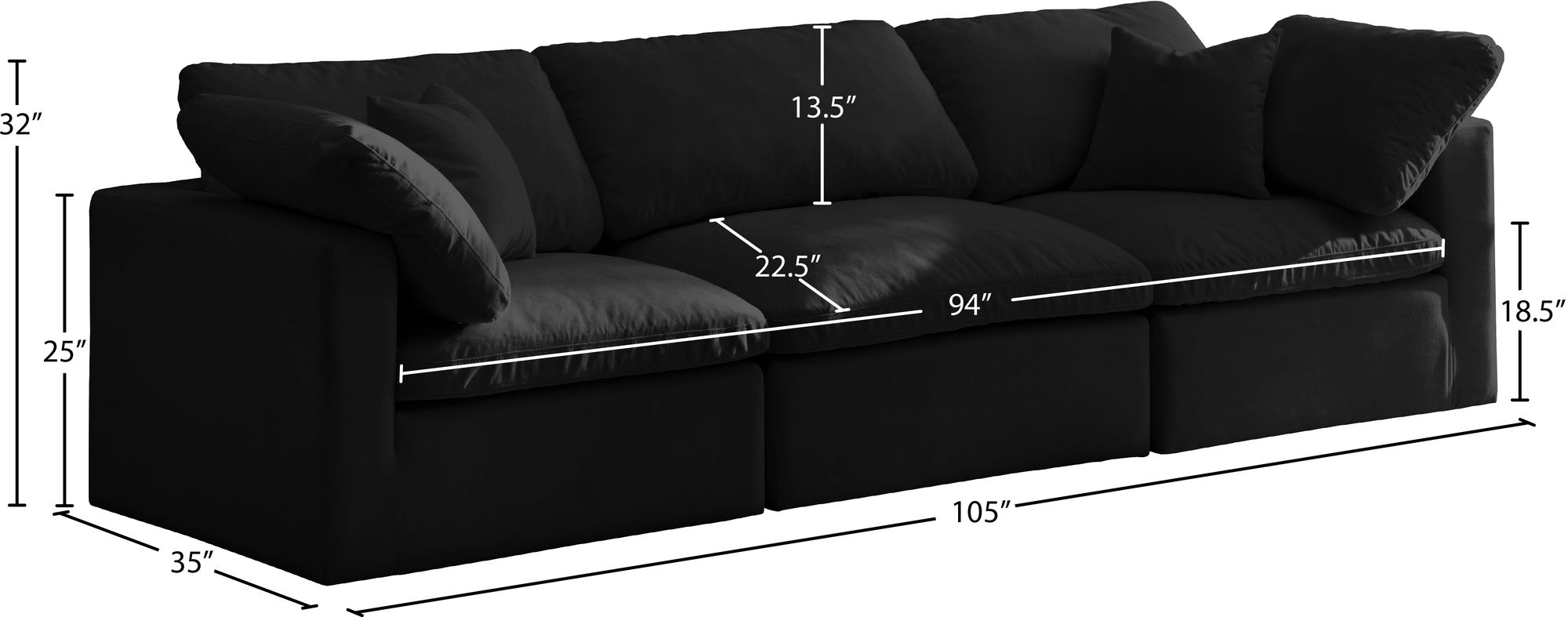 Plush 105" Velvet Standard Comfort Modular Sofa