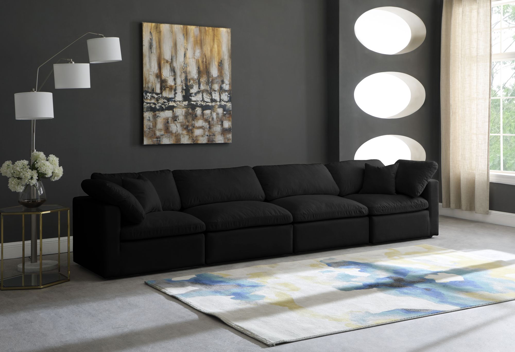 Plush 140" Velvet Standard Comfort Modular Sofa