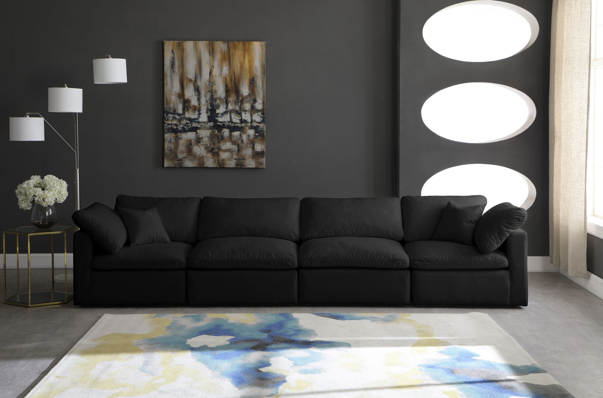 Plush 140" Velvet Standard Comfort Modular Sofa