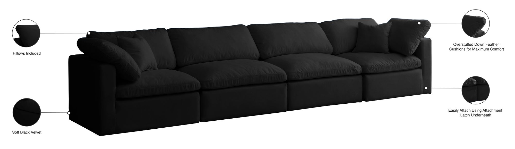 Plush 140" Velvet Standard Comfort Modular Sofa