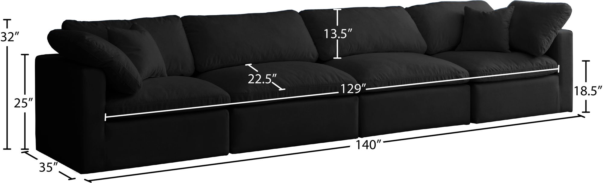 Plush 140" Velvet Standard Comfort Modular Sofa