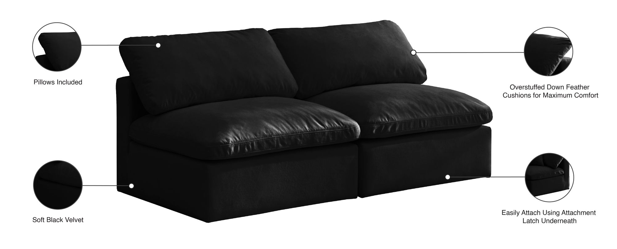 Plush 70" Velvet Standard Comfort Modular Armless Sofa
