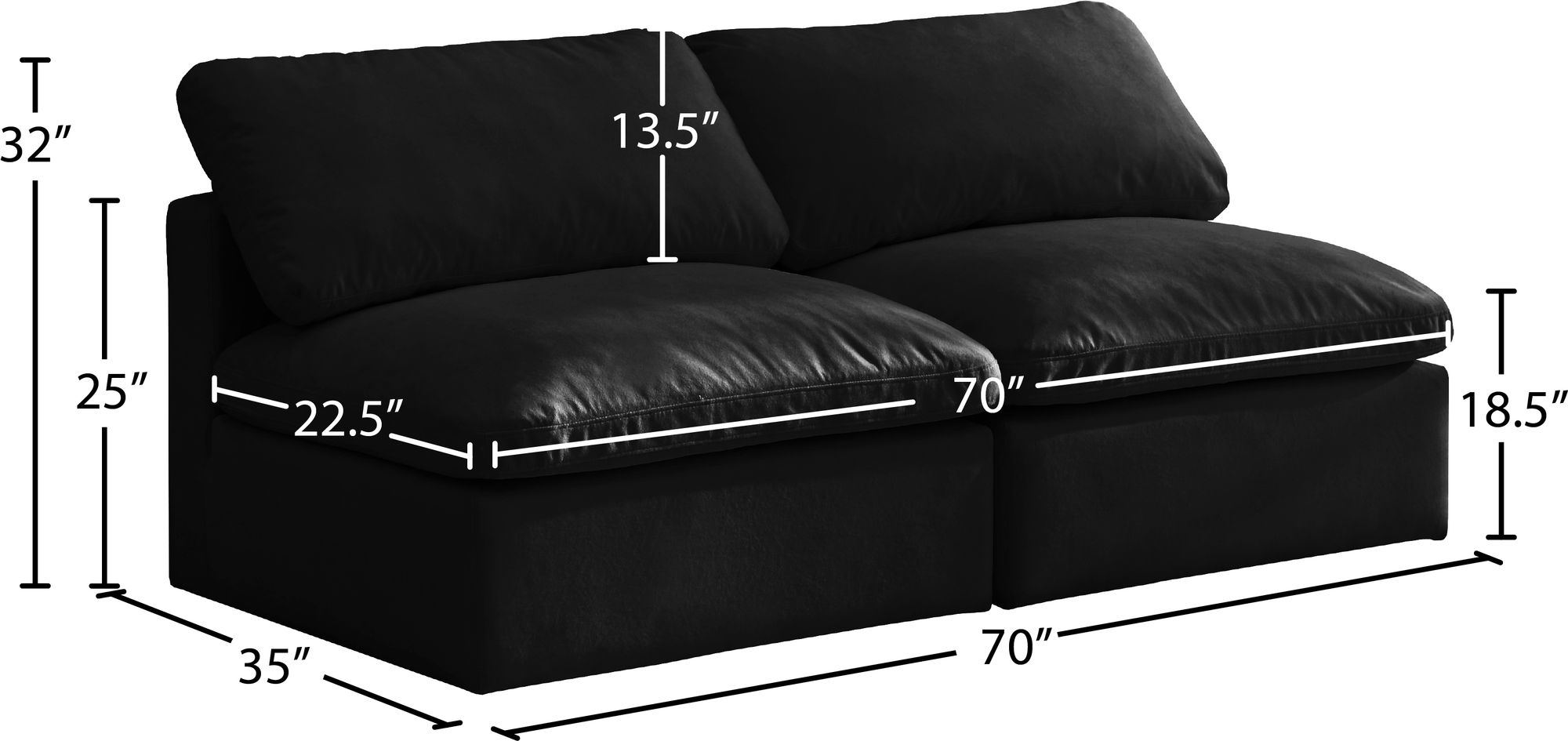 Plush 70" Velvet Standard Comfort Modular Armless Sofa