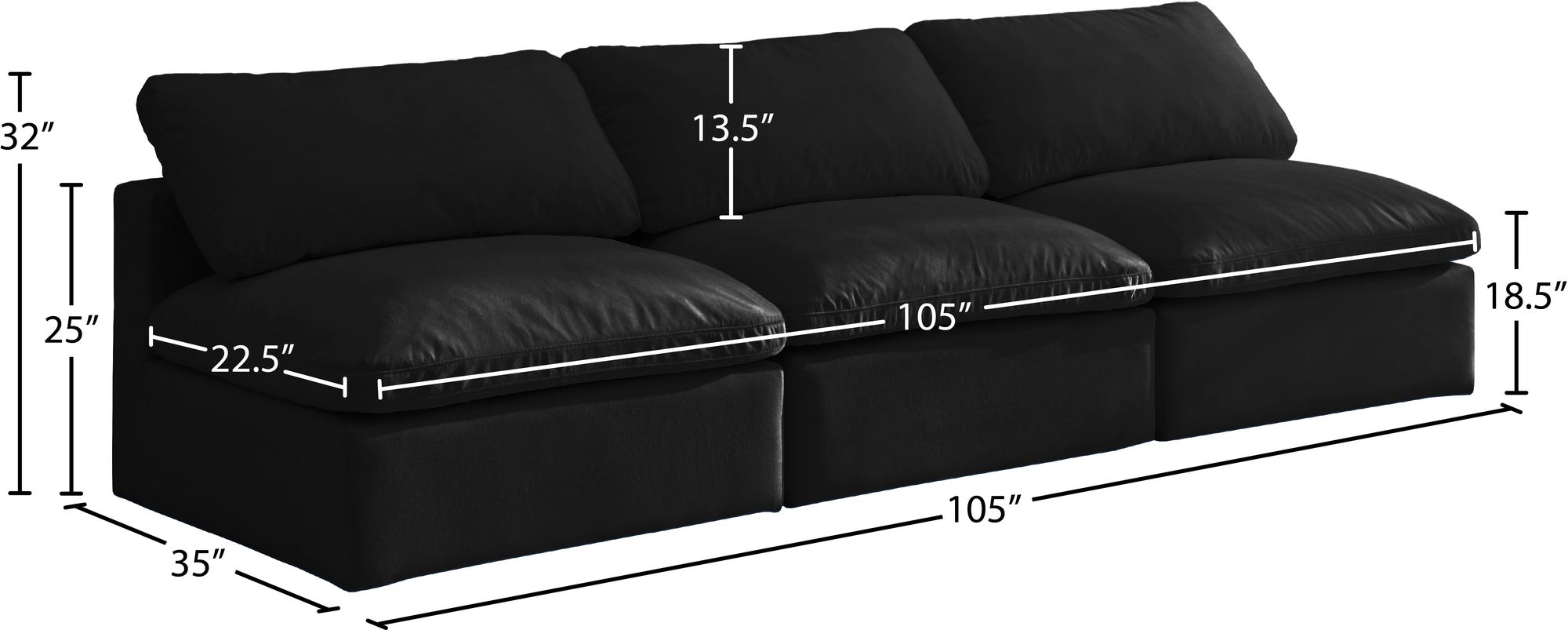 Plush 105" Velvet Standard Comfort Modular Armless Sofa