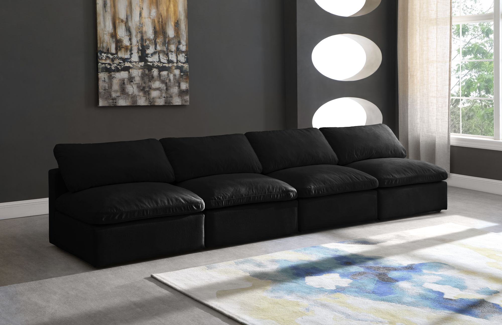 Plush 140" Velvet Standard Comfort Modular Armless Sofa