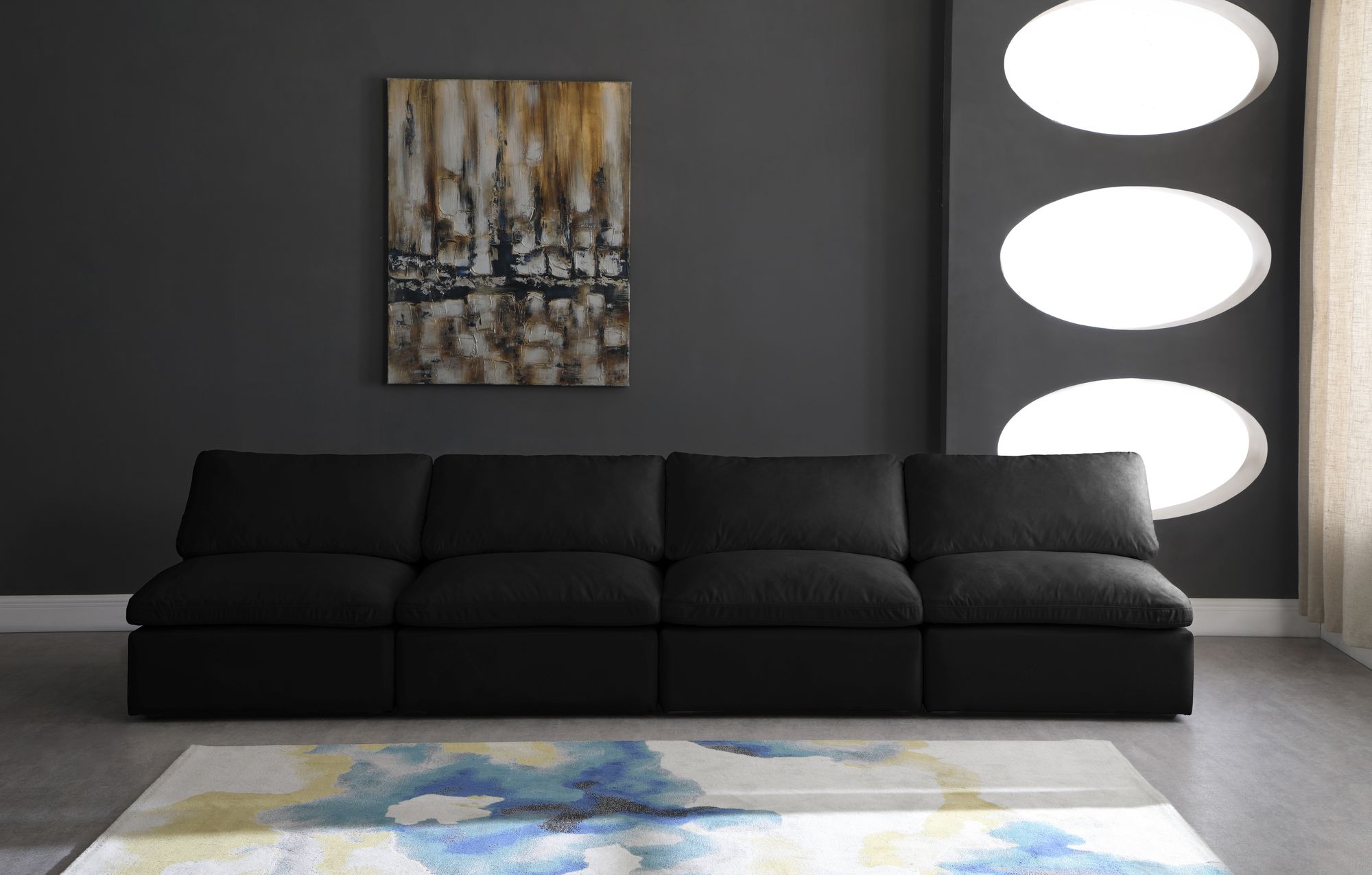 Plush 140" Velvet Standard Comfort Modular Armless Sofa