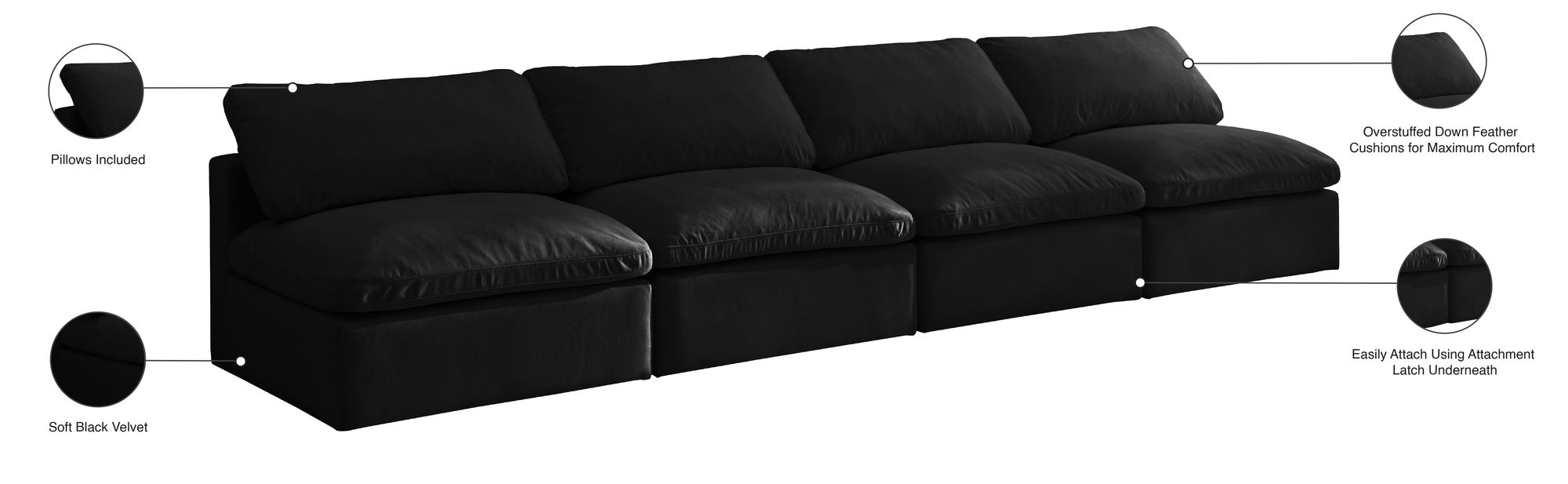 Plush 140" Velvet Standard Comfort Modular Armless Sofa
