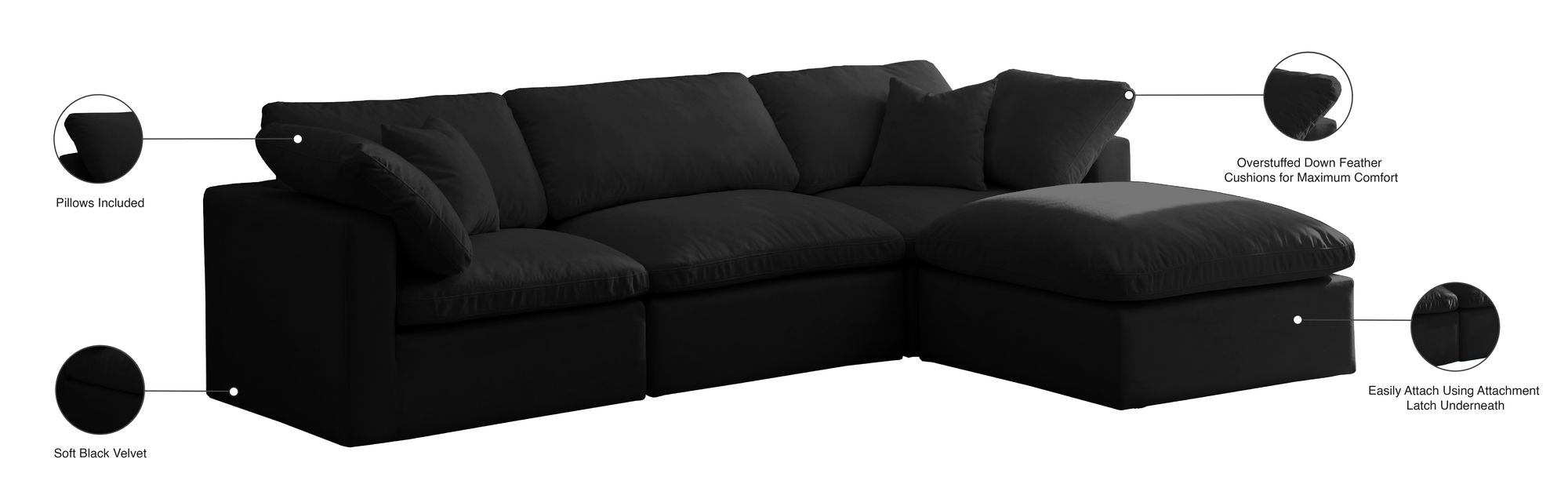 Plush 105" 4-Piece Velvet Standard Comfort Modular Sectional
