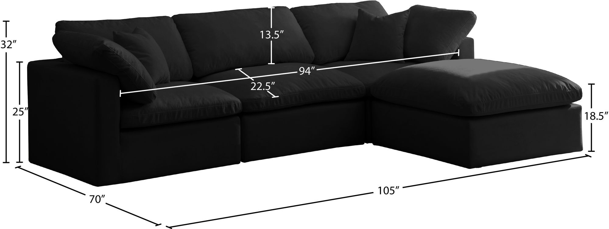 Plush 105" 4-Piece Velvet Standard Comfort Modular Sectional