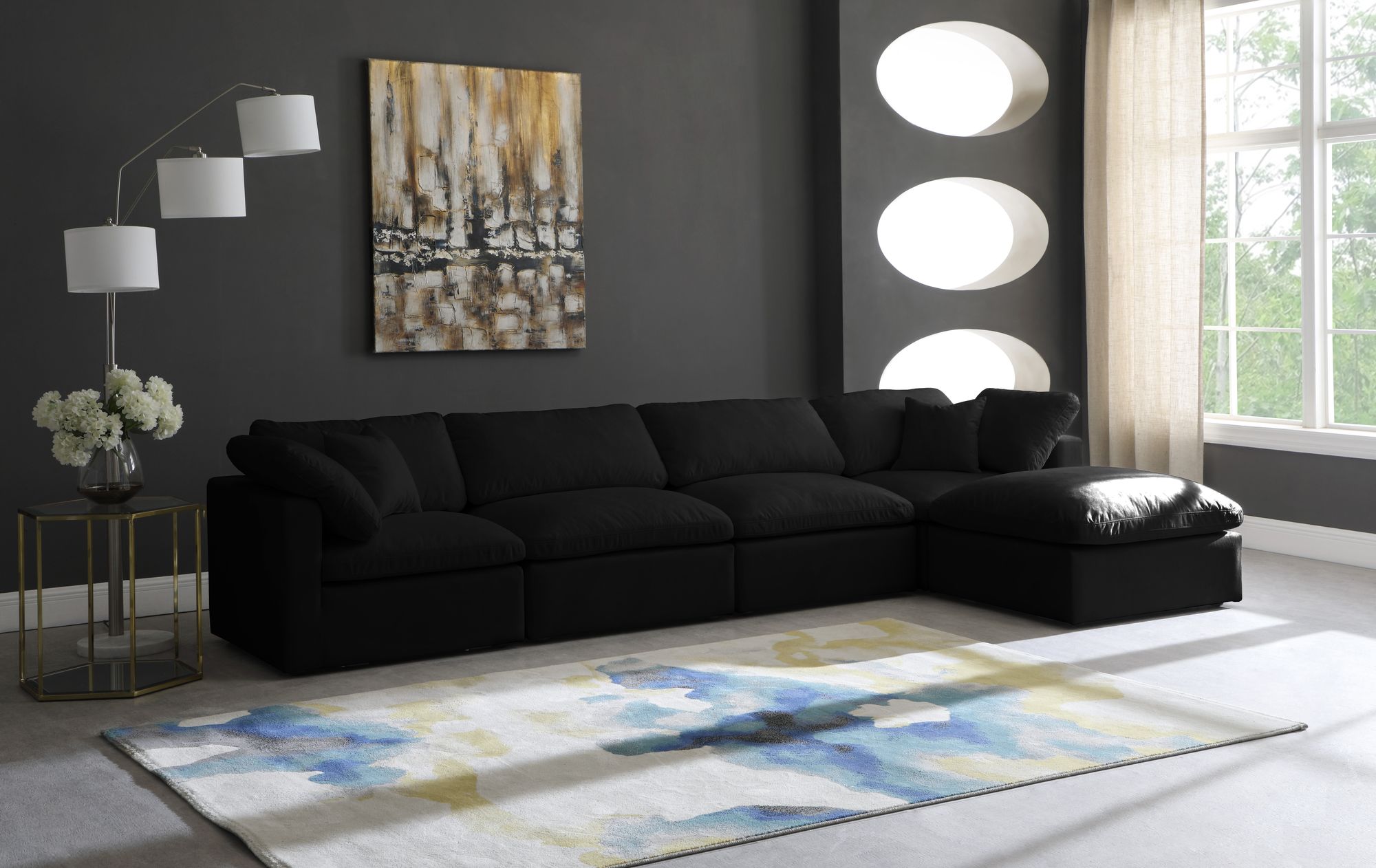 Plush 140" 5-Piece Velvet Standard Comfort Modular Sectional