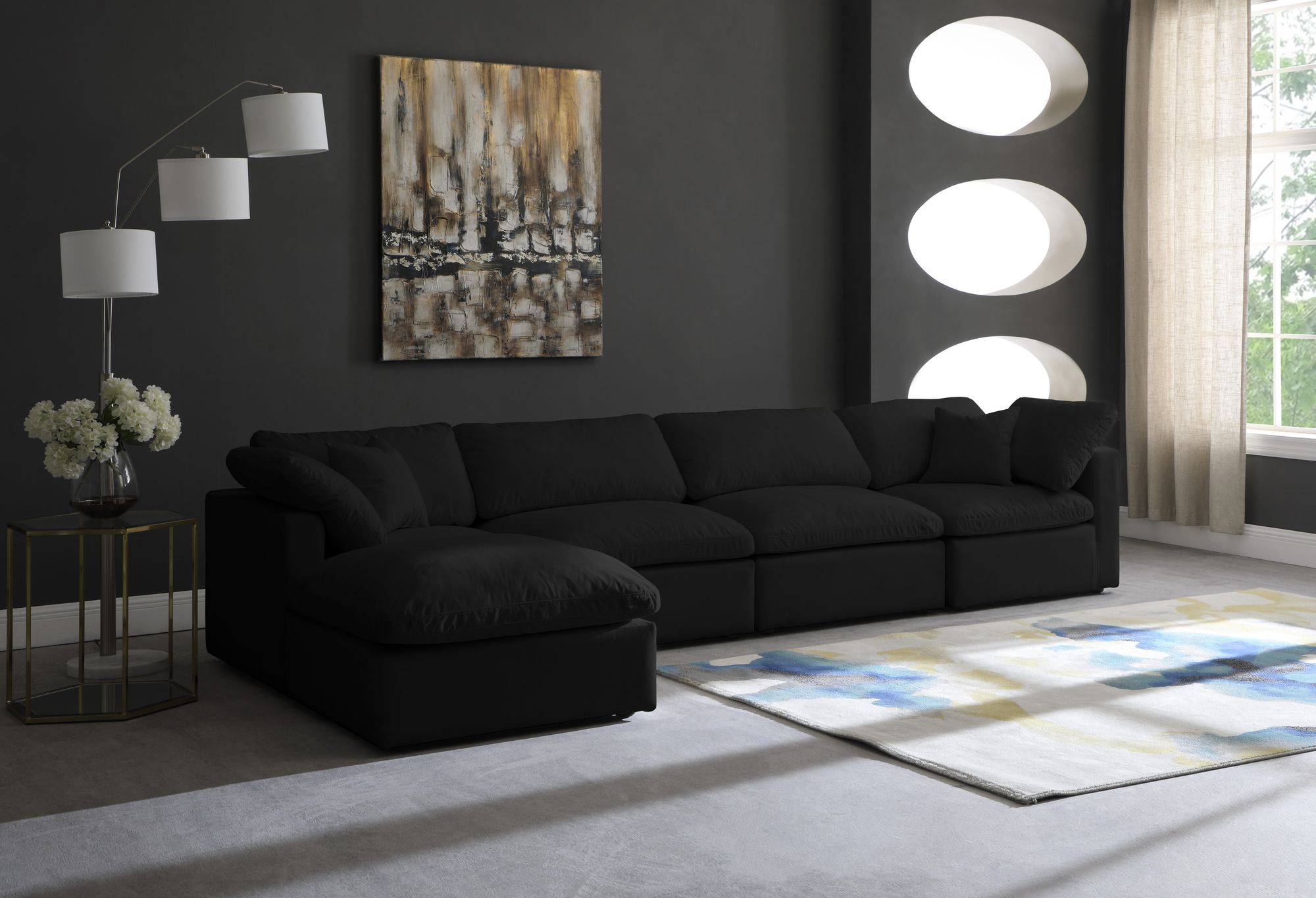 Plush 140" 5-Piece Velvet Standard Comfort Modular Sectional