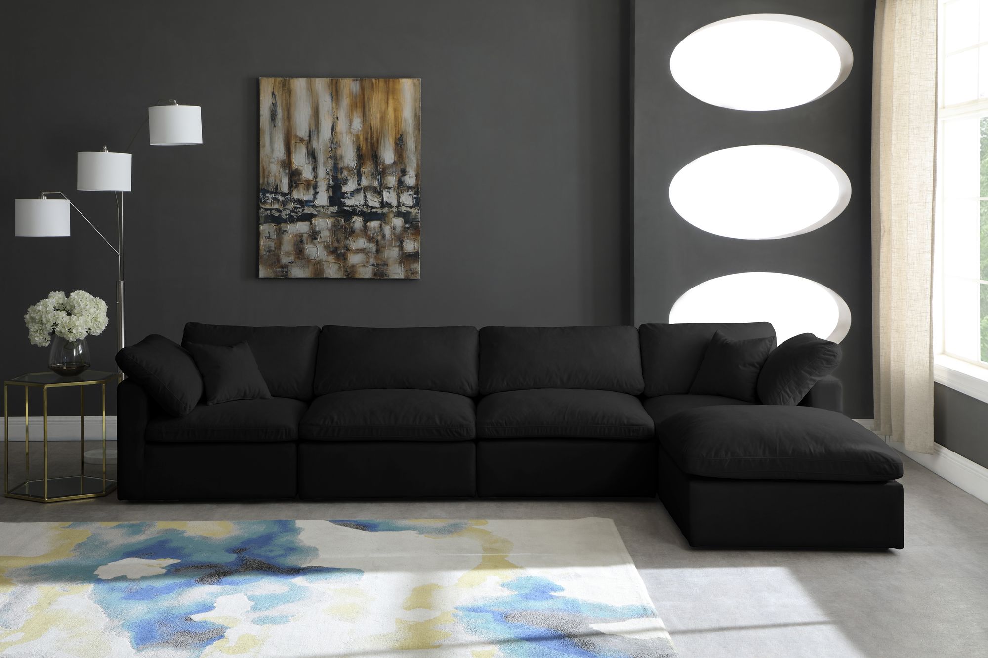 Plush 140" 5-Piece Velvet Standard Comfort Modular Sectional