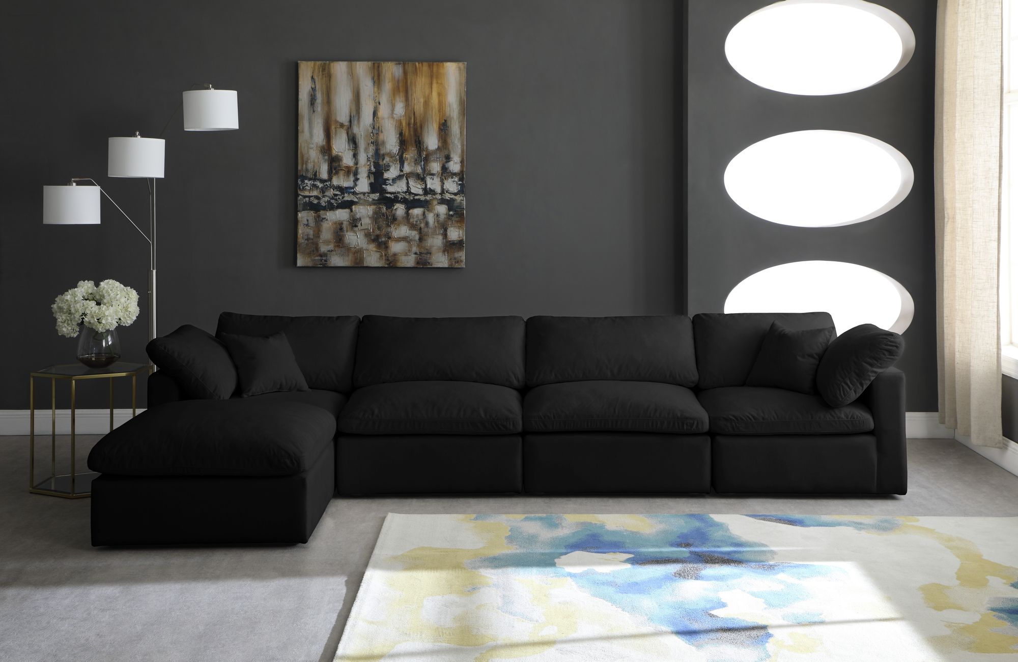 Plush 140" 5-Piece Velvet Standard Comfort Modular Sectional