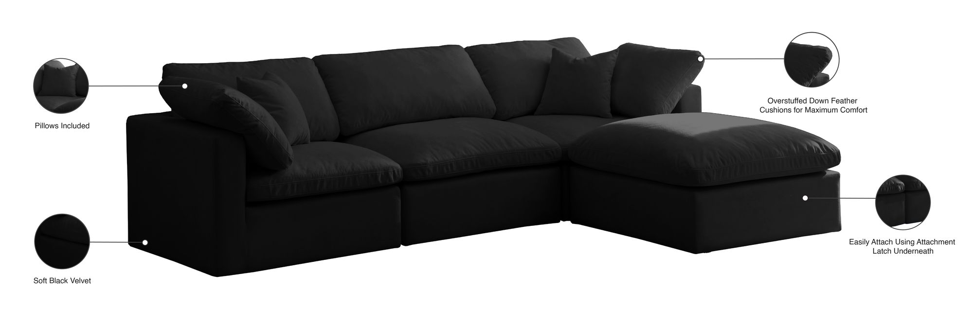 Plush 140" 5-Piece Velvet Standard Comfort Modular Sectional