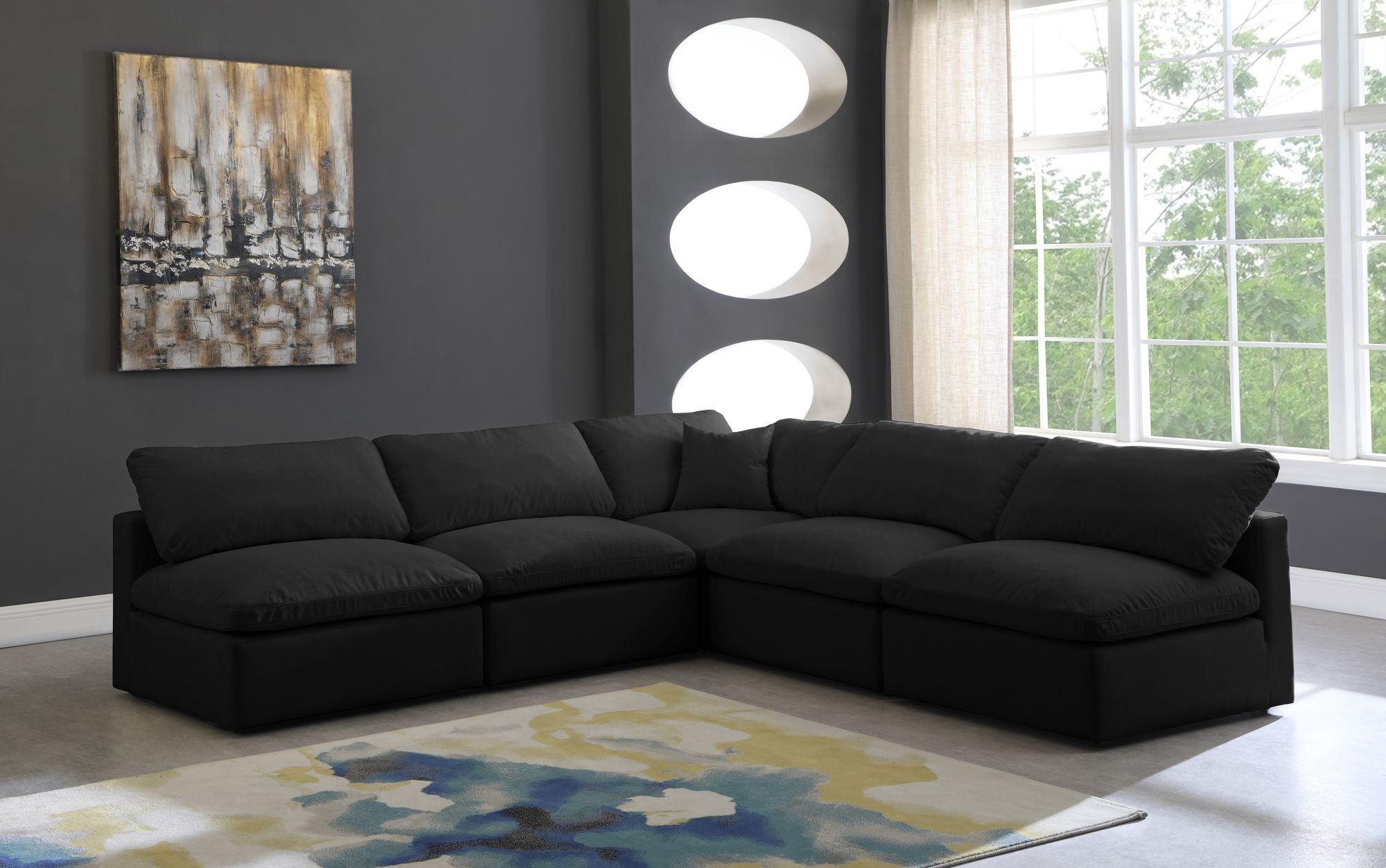 Plush 105" 5-Piece Velvet Standard Comfort Modular Armless Sectional