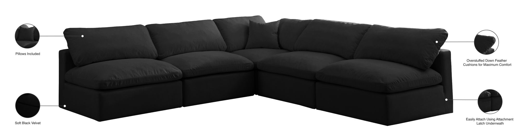 Plush 105" 5-Piece Velvet Standard Comfort Modular Armless Sectional