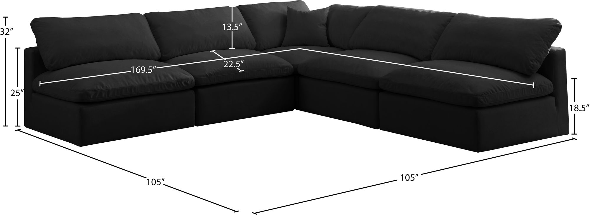 Plush 105" 5-Piece Velvet Standard Comfort Modular Armless Sectional