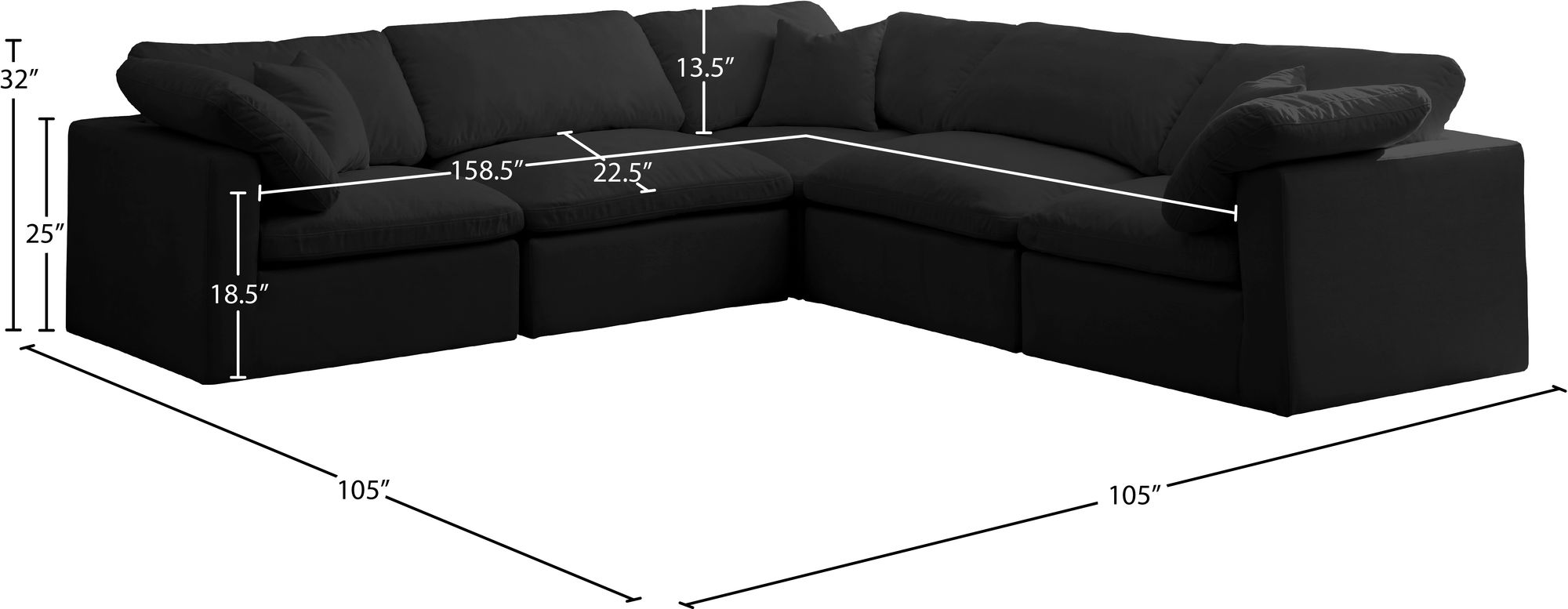 Plush 105" 5-Piece Velvet Standard Comfort Modular Sectional