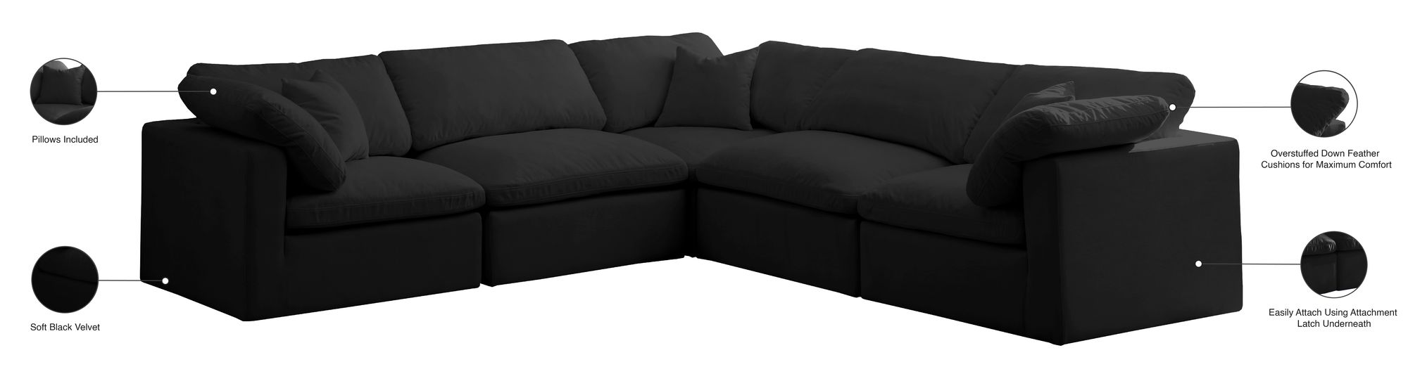 Plush 105" 5-Piece Velvet Standard Comfort Modular Sectional
