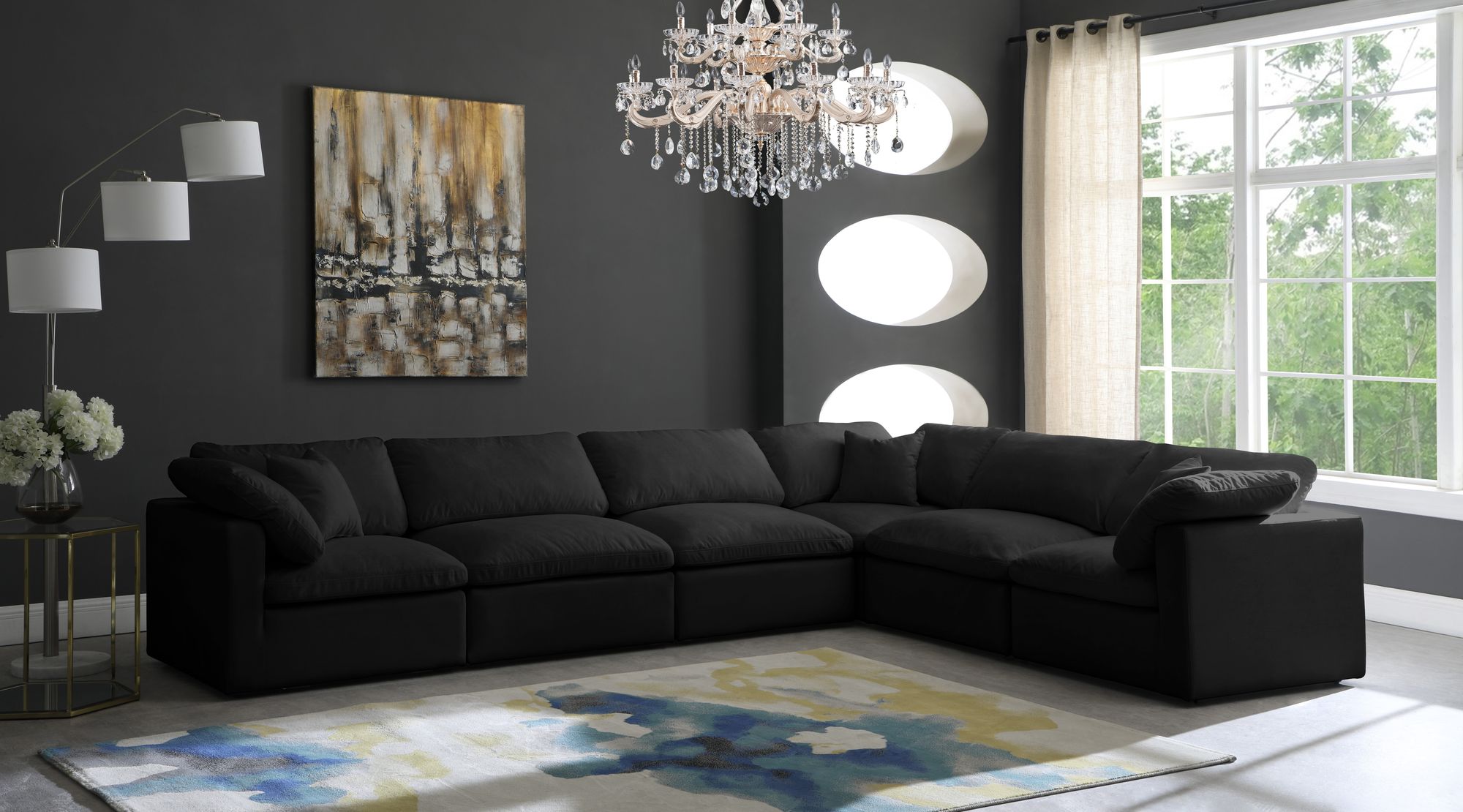 Plush 140" 6-Piece Velvet Standard Comfort Modular Sectional