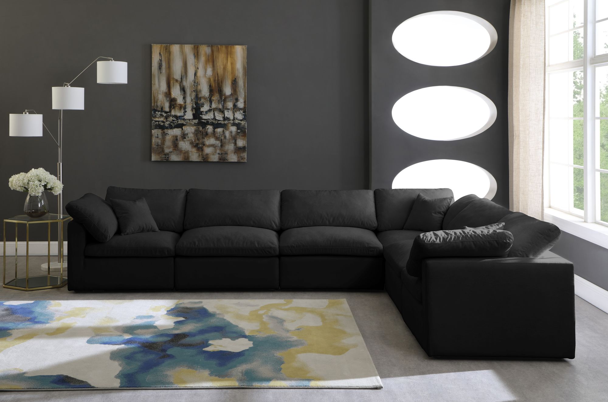 Plush 140" 6-Piece Velvet Standard Comfort Modular Sectional