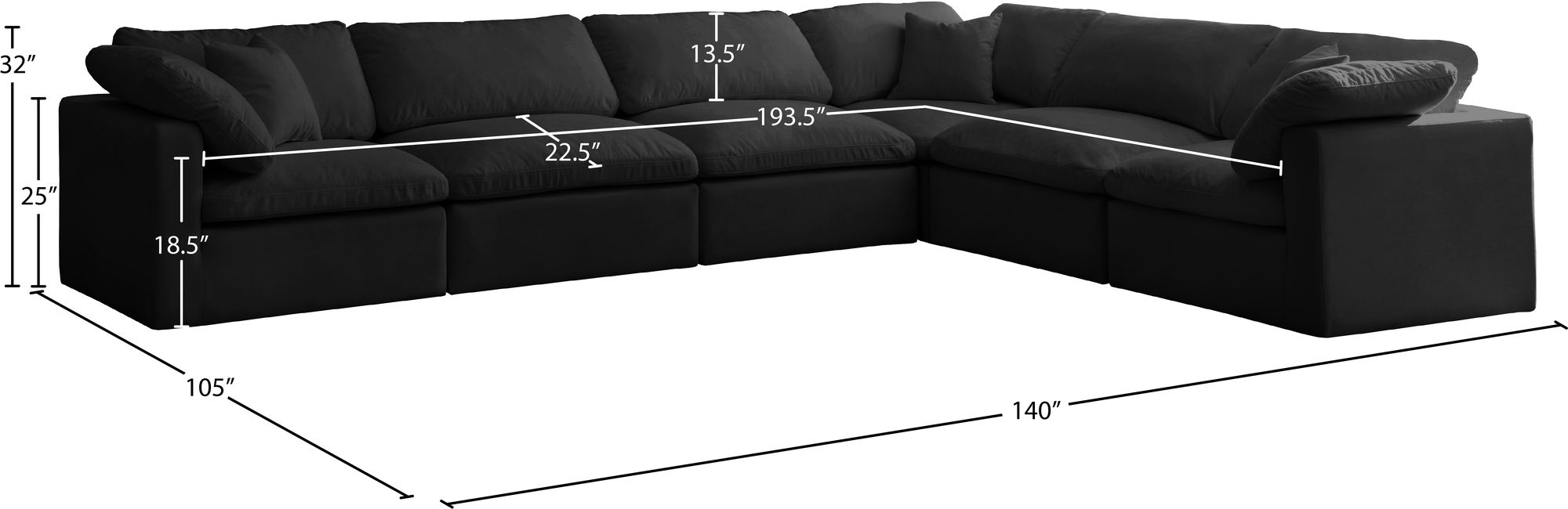 Plush 140" 6-Piece Velvet Standard Comfort Modular Sectional