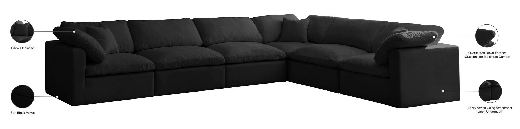 Plush 140" 6-Piece Velvet Standard Comfort Modular Sectional