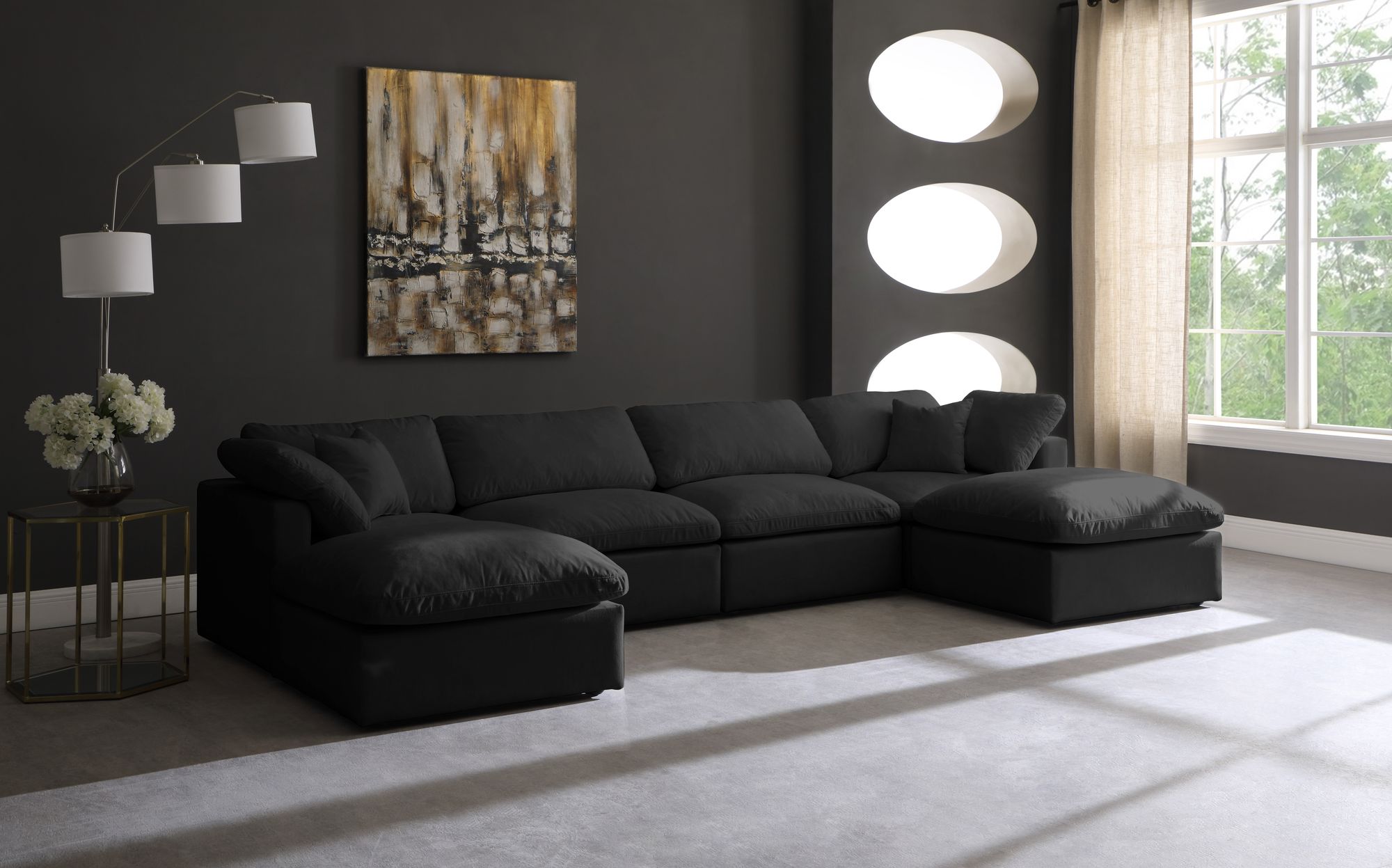 Plush 140" 6-Piece Velvet Standard Comfort Modular U-Shape Sectional