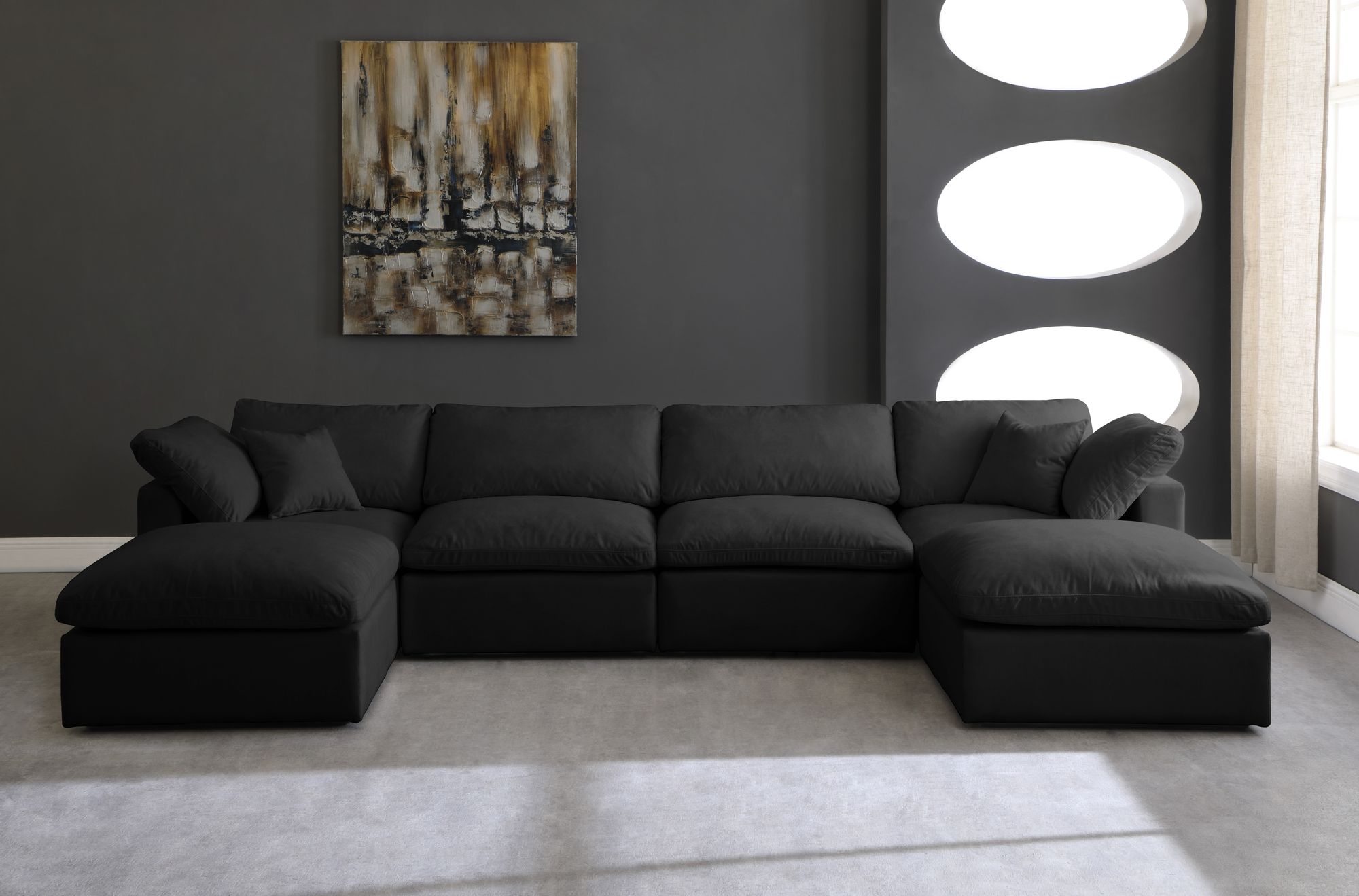 Plush 140" 6-Piece Velvet Standard Comfort Modular U-Shape Sectional