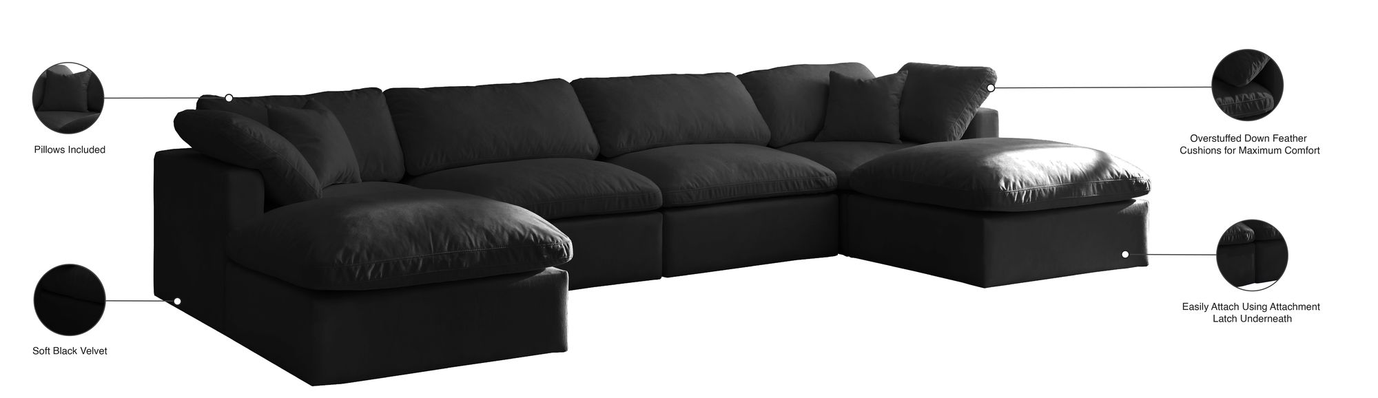 Plush 140" 6-Piece Velvet Standard Comfort Modular U-Shape Sectional