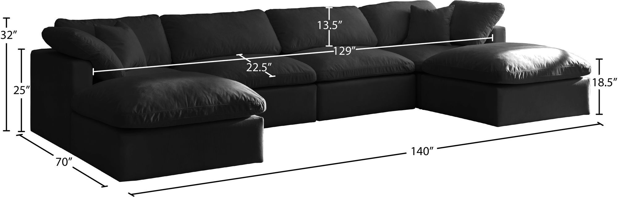 Plush 140" 6-Piece Velvet Standard Comfort Modular U-Shape Sectional