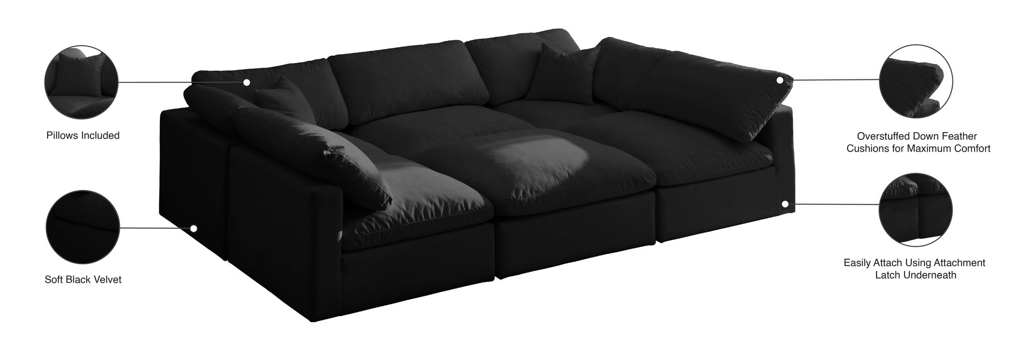 Plush 105" 6-Piece Velvet Standard Comfort Modular Sectional