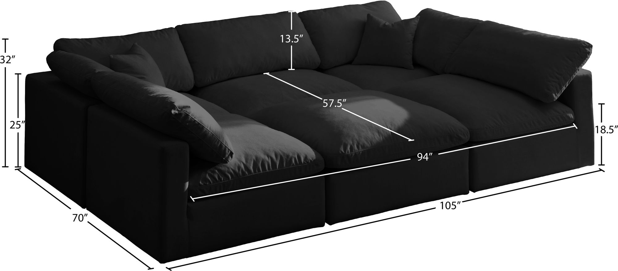 Plush 105" 6-Piece Velvet Standard Comfort Modular Sectional
