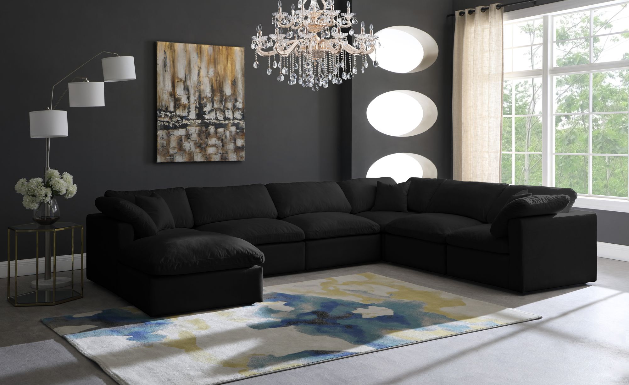 Plush 140" 7-Piece Velvet Standard Comfort Modular Sectional