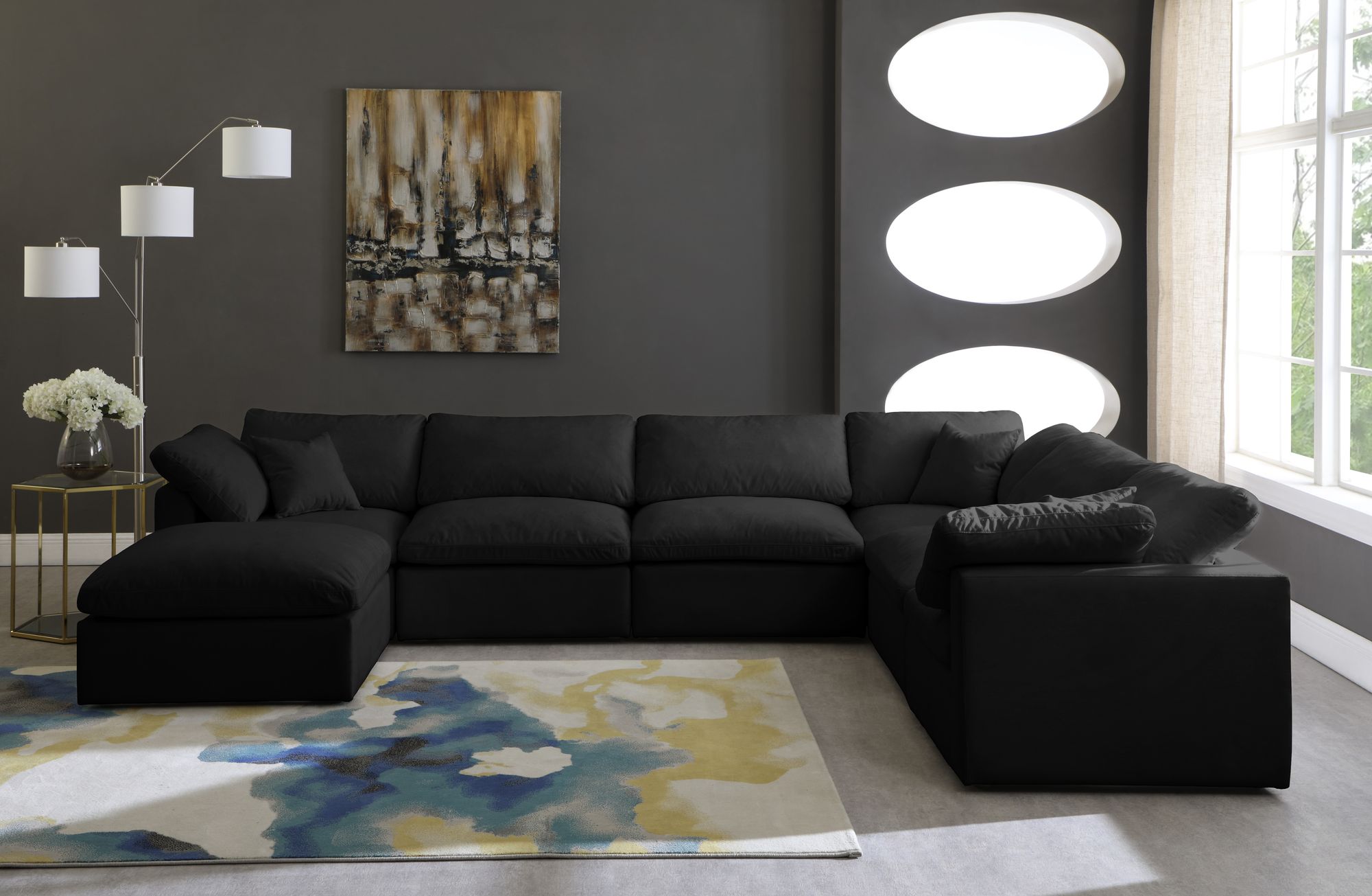 Plush 140" 7-Piece Velvet Standard Comfort Modular Sectional