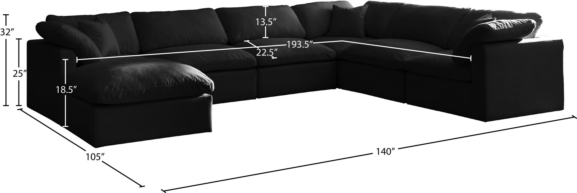 Plush 140" 7-Piece Velvet Standard Comfort Modular Sectional