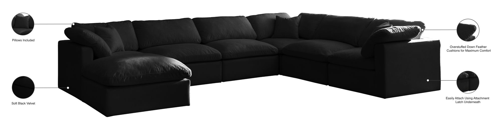 Plush 140" 7-Piece Velvet Standard Comfort Modular Sectional