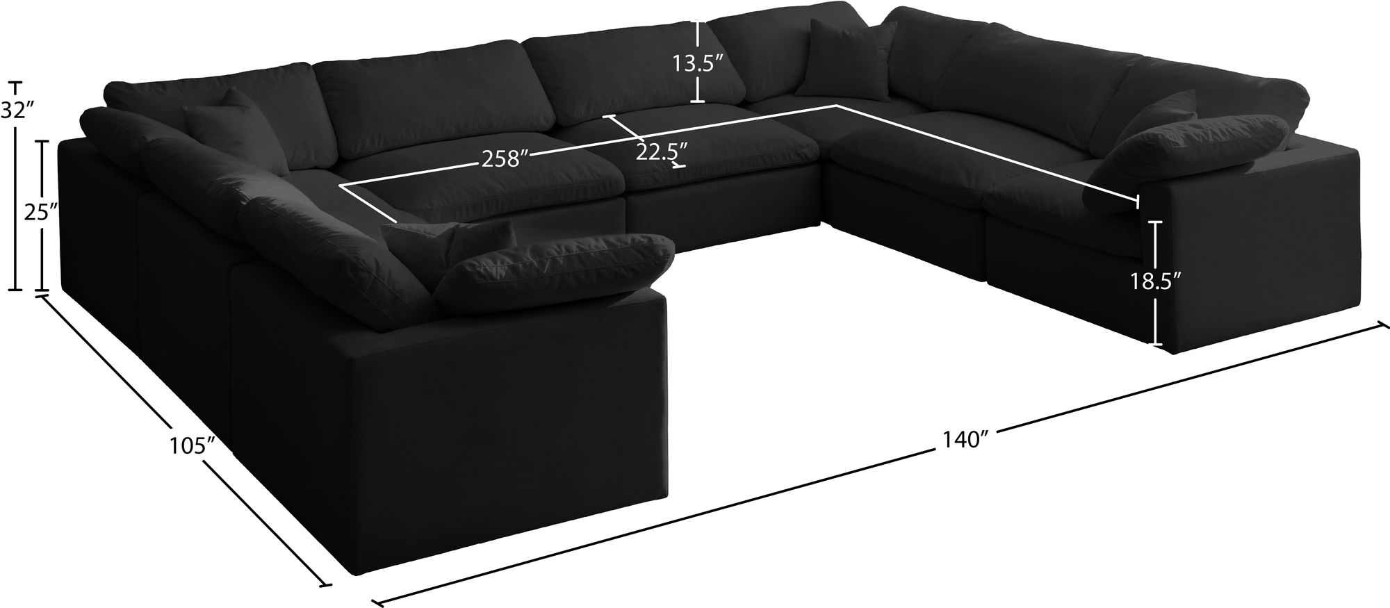 Plush 140" 8-Piece Velvet Standard Comfort Modular Sectional