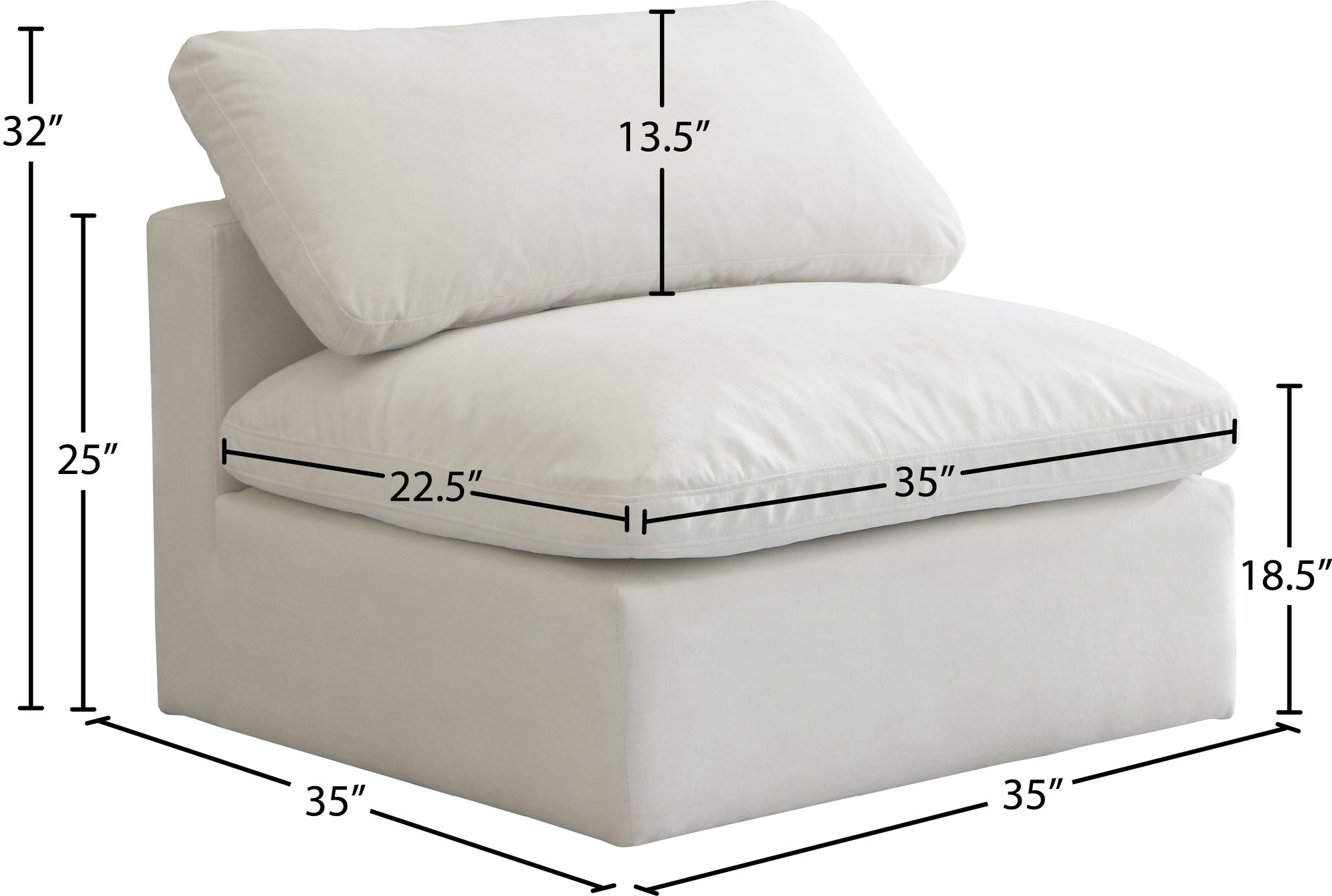 Plush Velvet Standard Comfort Modular Armless Chair