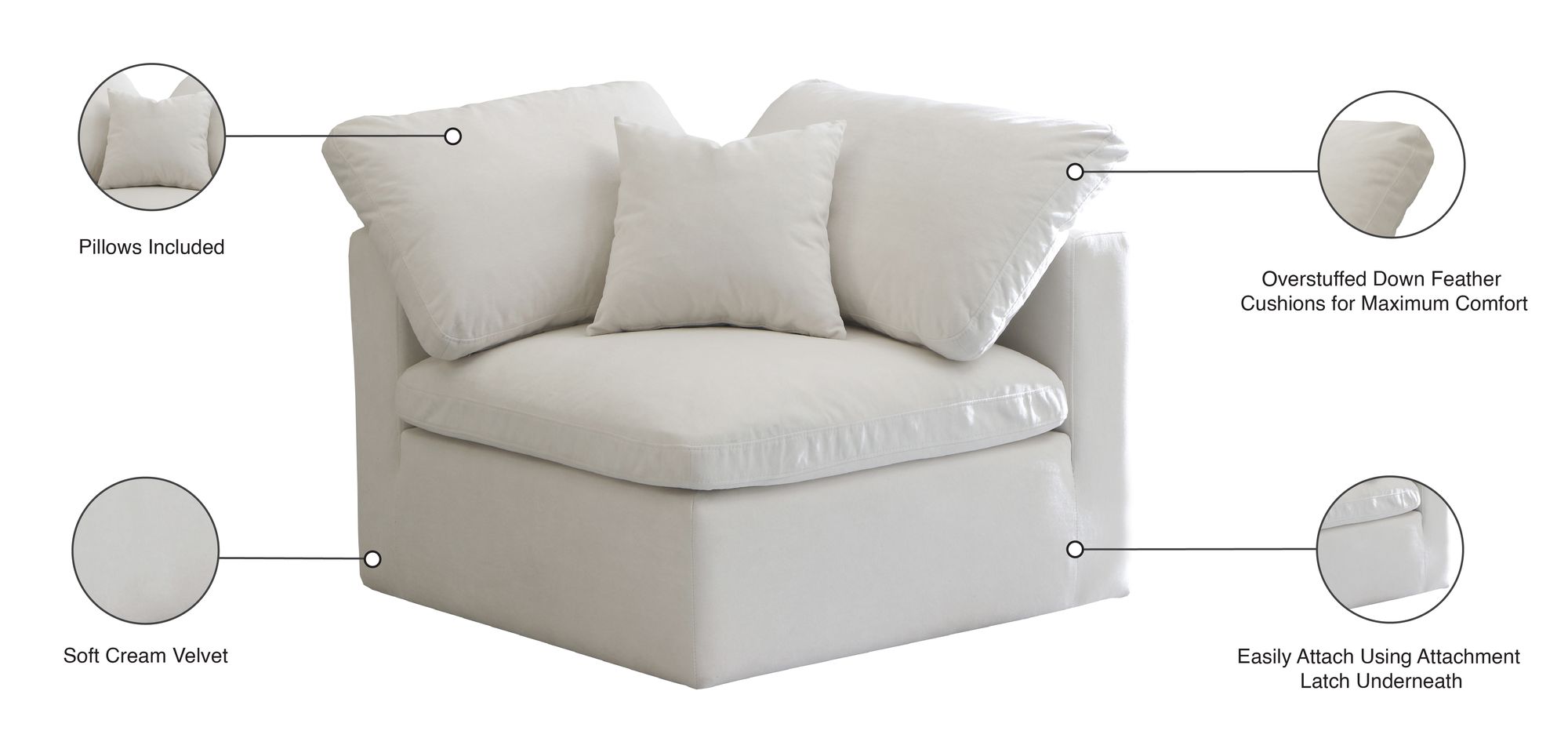 Plush Velvet Standard Comfort Modular Corner Chair