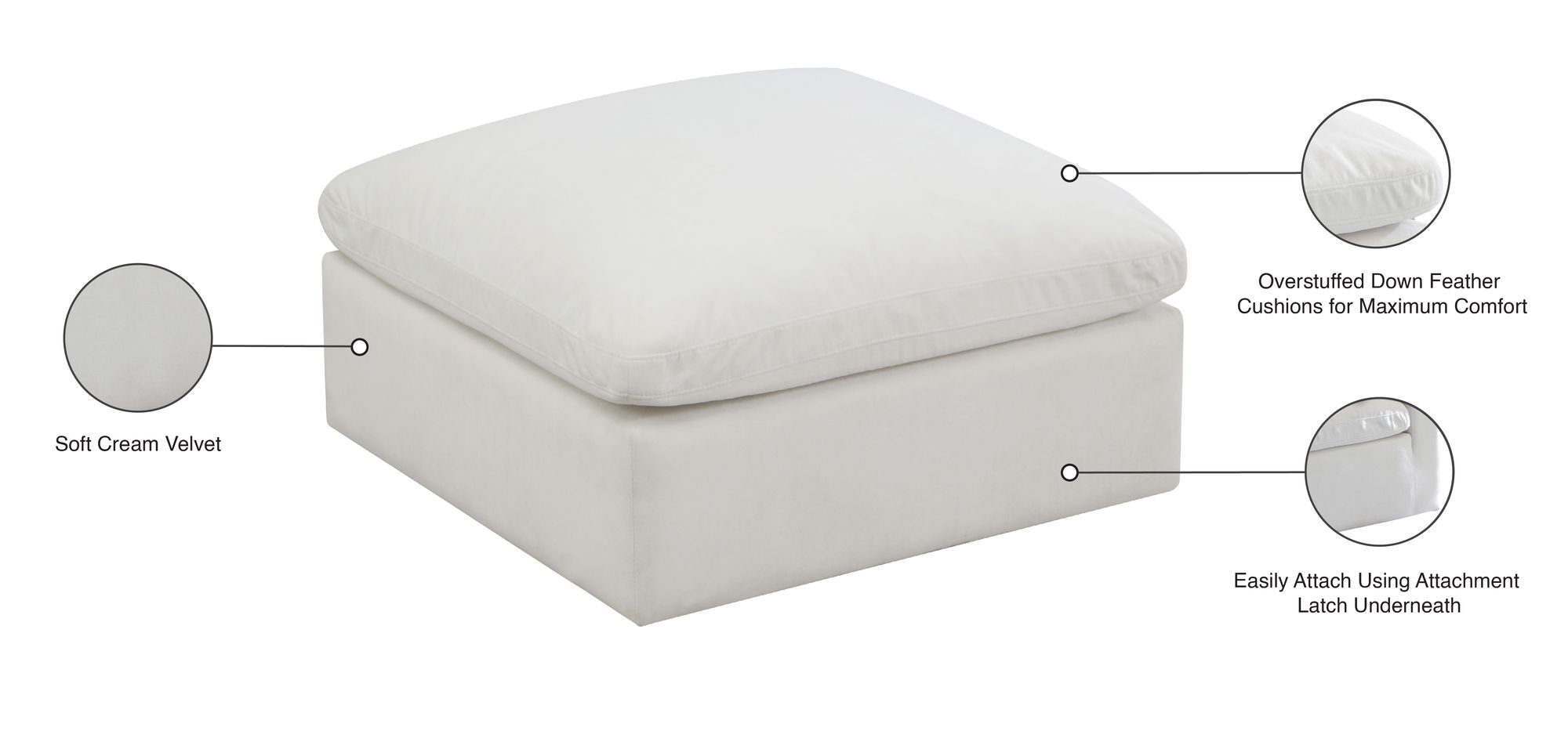 Plush Velvet Standard Comfort Modular Ottoman