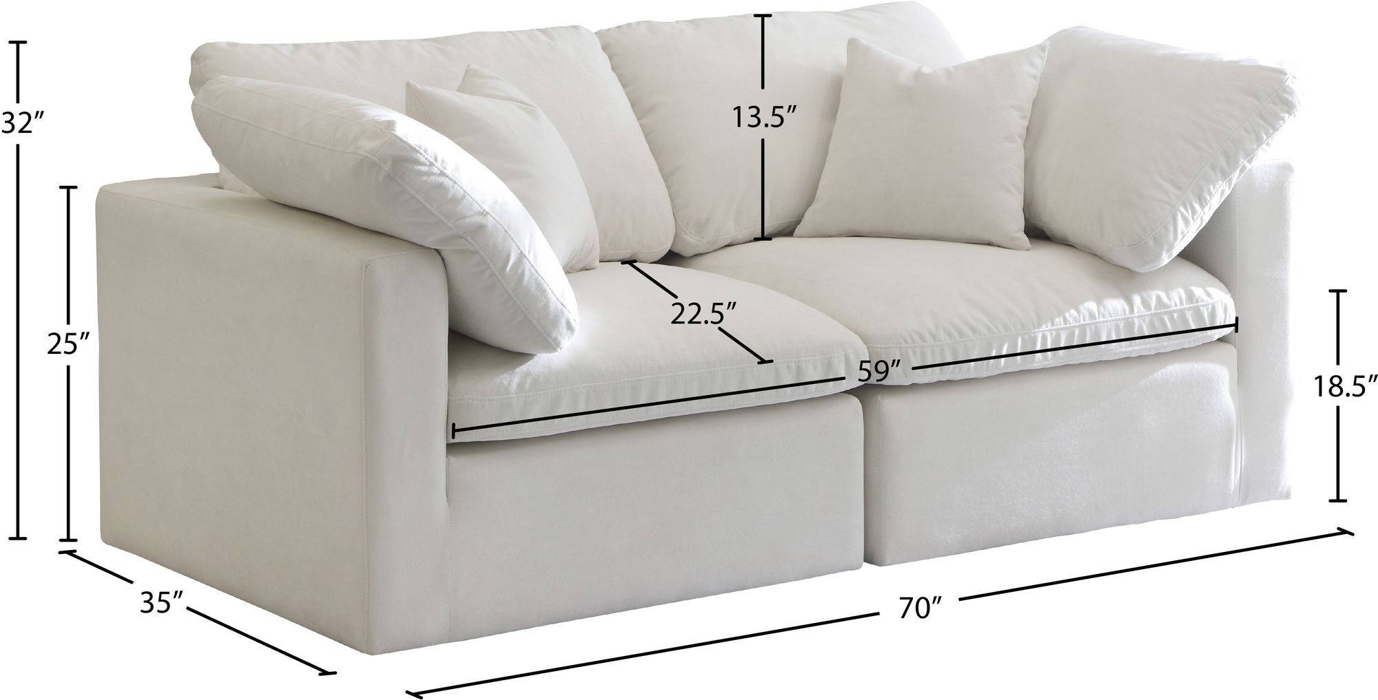 Plush 70" Velvet Standard Comfort Modular Sofa
