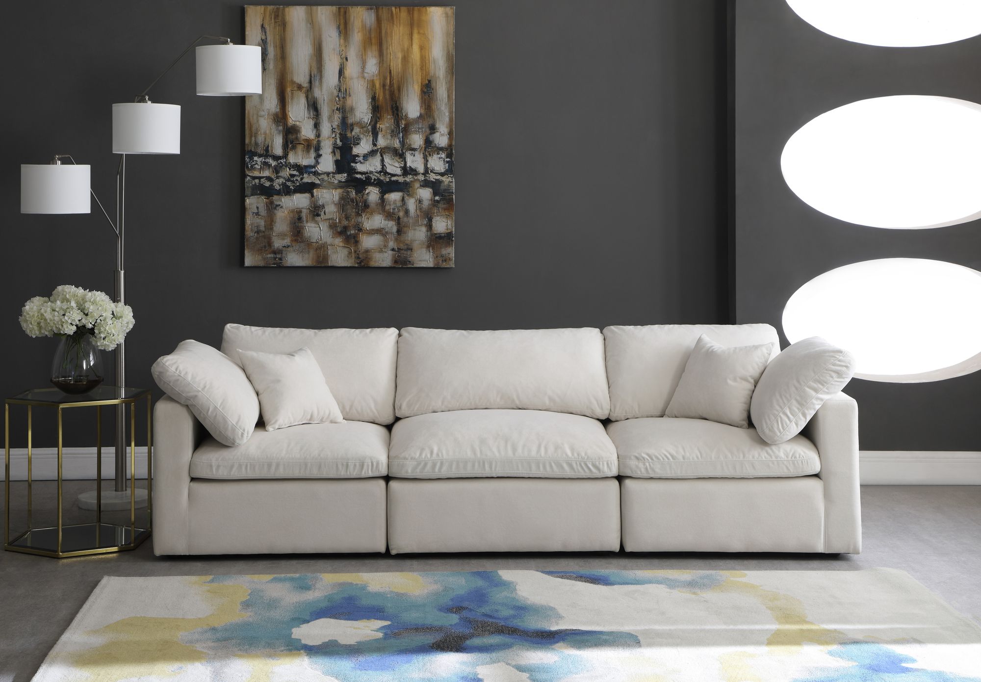 Plush 105" Velvet Standard Comfort Modular Sofa