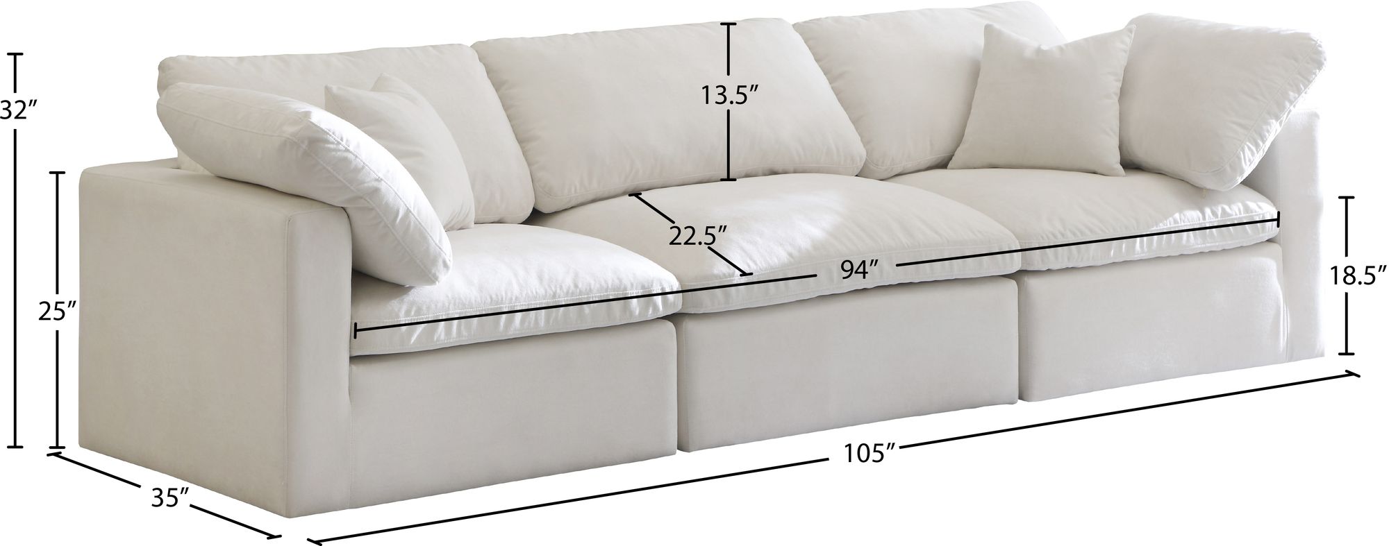 Plush 105" Velvet Standard Comfort Modular Sofa