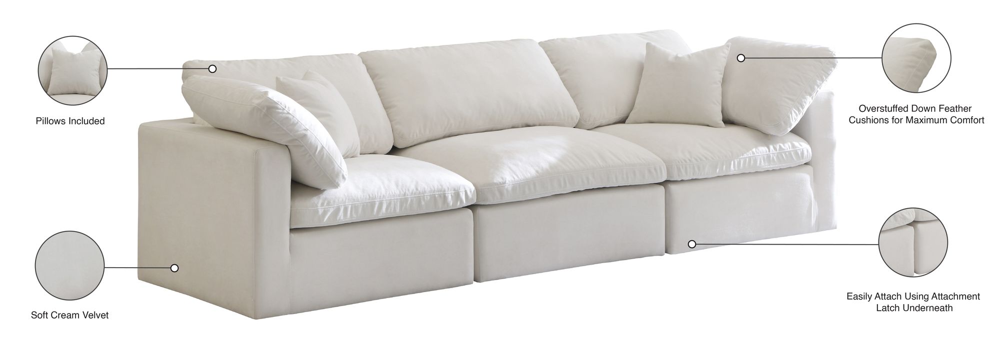 Plush 105" Velvet Standard Comfort Modular Sofa