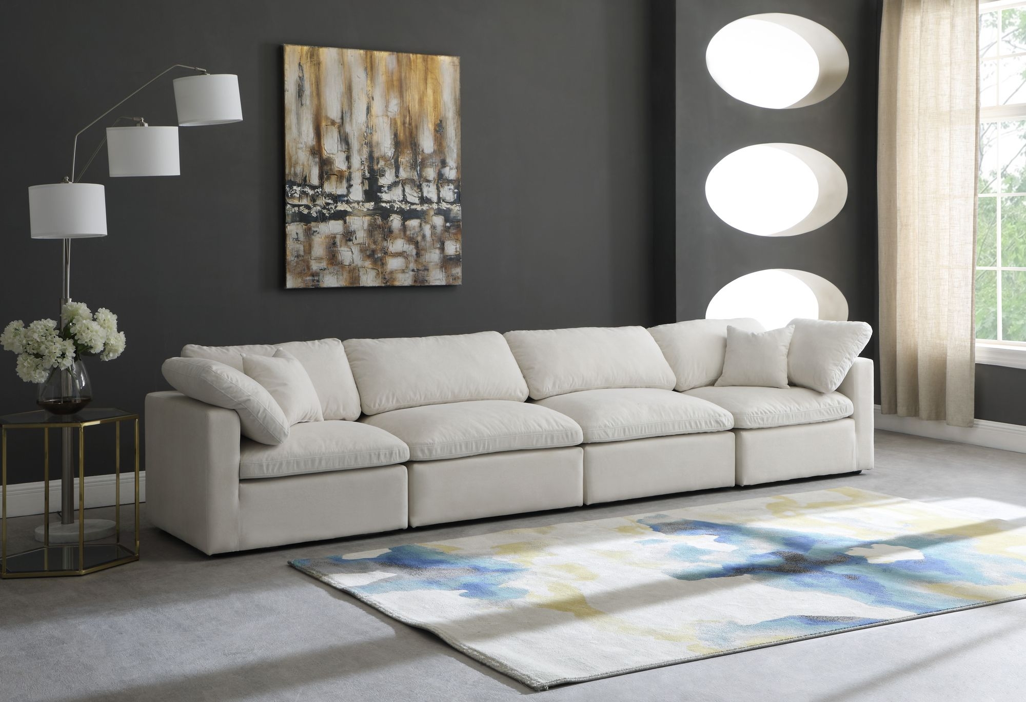 Plush 140" Velvet Standard Comfort Modular Sofa